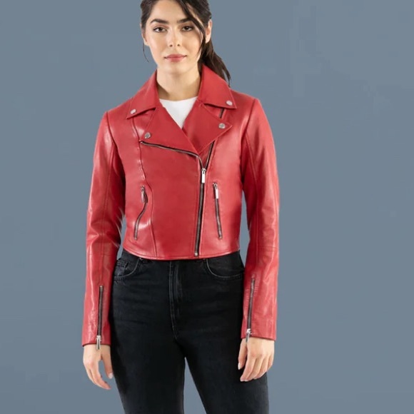 Bod & Christensen red leather biker jacket size small - Picture 2 of 5